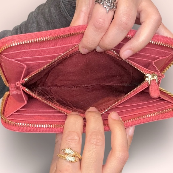 Prada Pink Saffiano Leather Bow Zip Around Continental Wallet - Picture 6 of 10